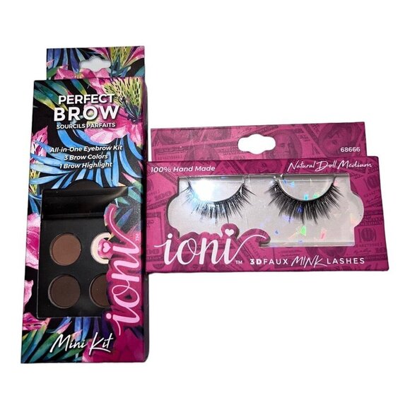 Ioni 3D Faux Mink Eyelashes 68675 100% Handmade-Luxury Lashes w Perfect Brow Kit - Picture 1 of 4